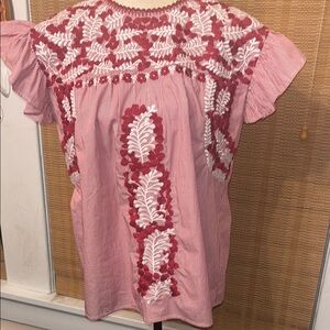 NWT Layerz Clothing Embroidered Pink and White Blouse